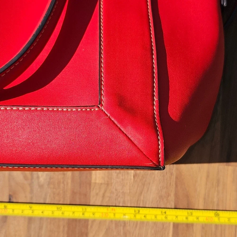 Anne Klein Red Satchel Shoulder Bag with Crossbody Strap Gold Hardware